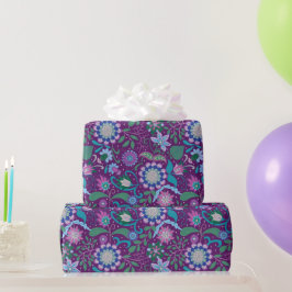 Papel De Regalo Elegant Purple Boho Flowers on Purple