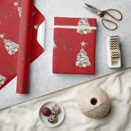 Papel De Regalo Elegant Red New Year Frosted Tree