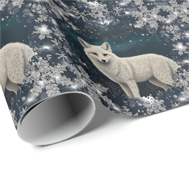 Papel De Regalo Elegant retro white winter fox sparkling snowflake (Esquina del rollo)