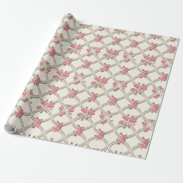 Papel De Regalo Elegant Rococo Revival Pink Floral & Beige Lattice