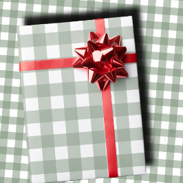 Papel De Regalo Elegant Sage Green and White Gingham Holiday