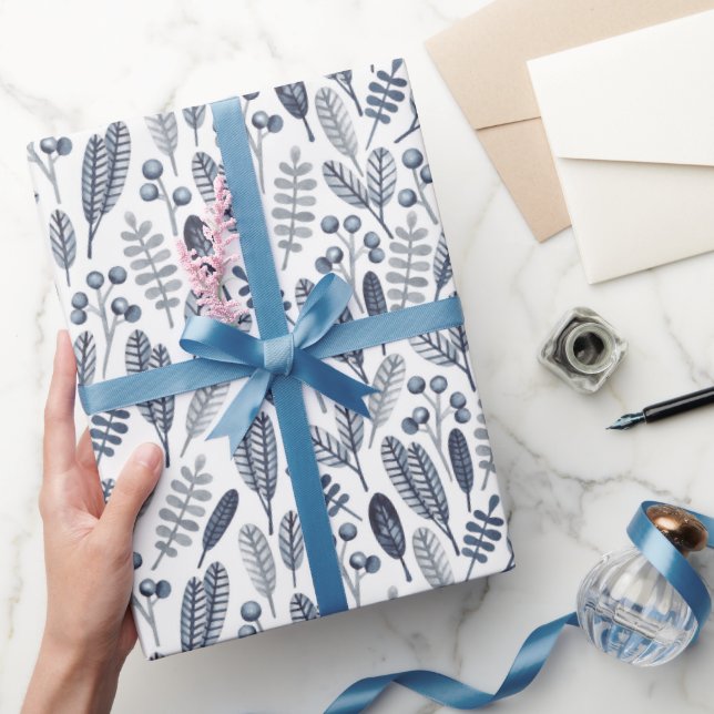 Papel De Regalo Elegant Sapphire Blue Botanicals (Regalar)