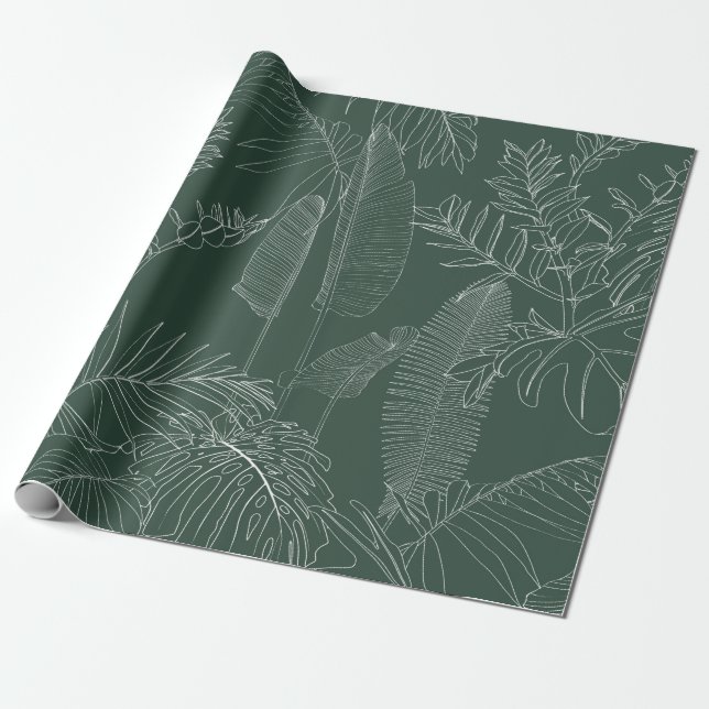 Papel De Regalo Elegant seamless pattern with green hand drawn lin (Desenrollado)