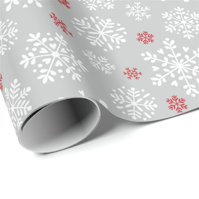 Papel De Regalo Elegant snowflakes white on grey (Esquina del rollo)