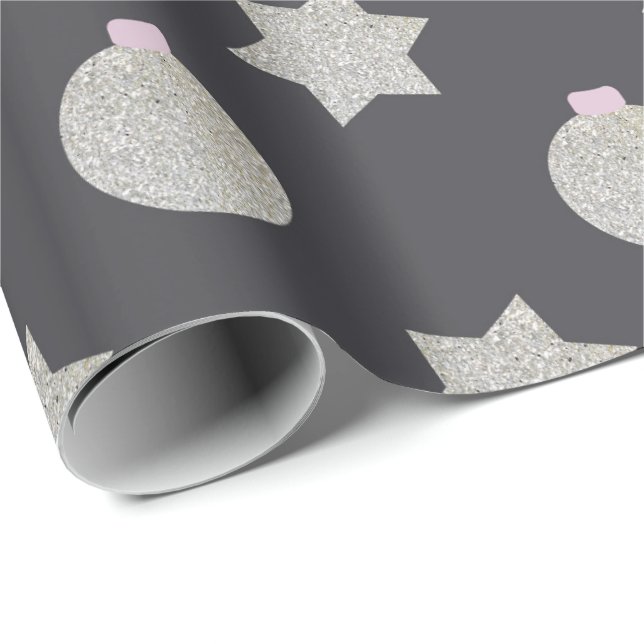 Papel De Regalo Elegant Star and Christmas Bauble Silver and Black (Esquina del rollo)