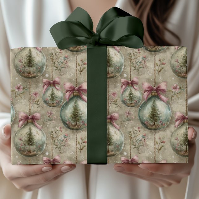 Papel De Regalo Elegant Victorian Bauble and Bow Christmas Gift  (Subido por el creador)