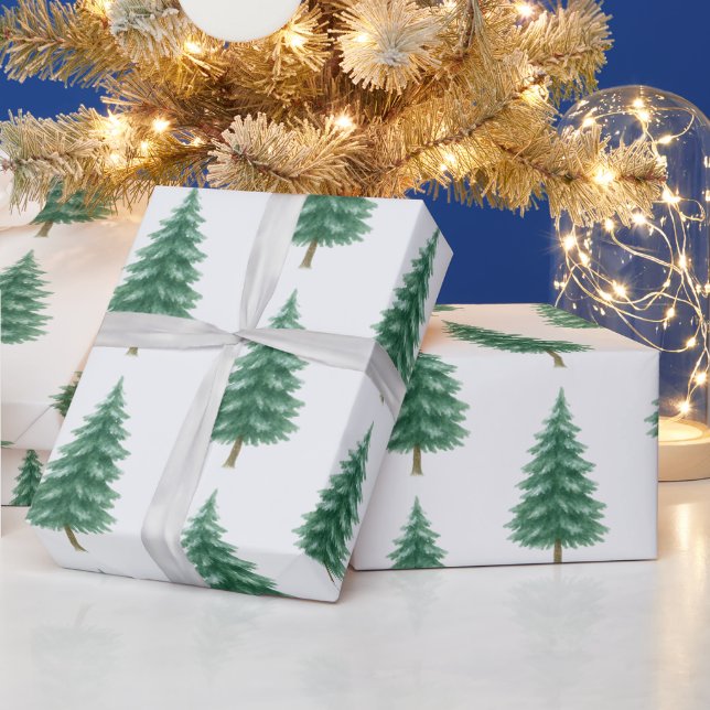 Papel De Regalo Elegant Watercolor Christmas Tree Wrapping Paper (Vacaciones)
