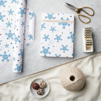 Papel De Regalo Elegant White & Dark Blue Snowflake Wrapping Paper