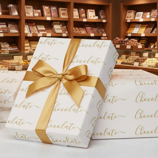 Papel De Regalo Elegant White Gold Script Chocolate Business (Subido por el creador)