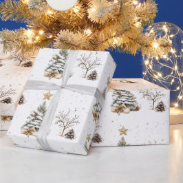 Papel De Regalo Elegant White New Year Frosted Tree pine
