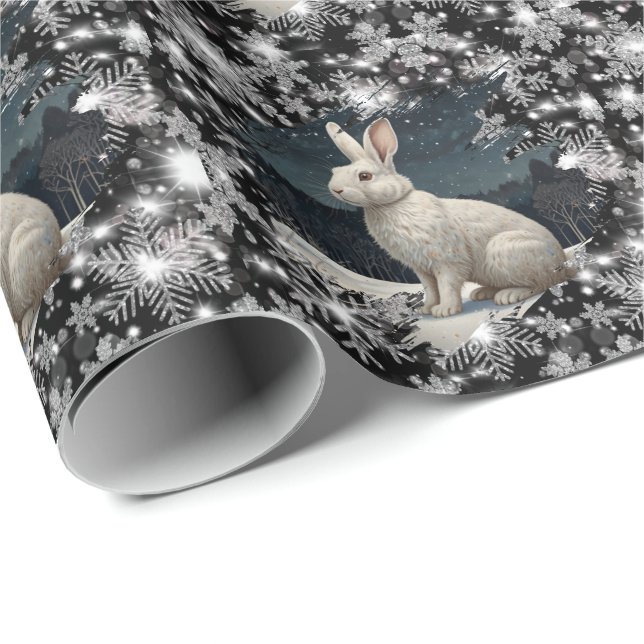 Papel De Regalo Elegant white rabbit Christmas snowflakes (Esquina del rollo)