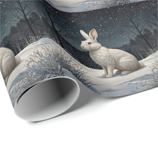 Papel De Regalo Elegant white rabbit Christmas snowy woodland  (Esquina del rollo)
