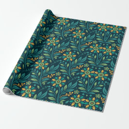 Papel De Regalo Elegant Yellow and Teal Floral Pattern Design