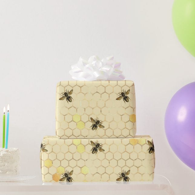 Papel De Regalo Elegante abejas amarillas doradas Honeycomb (Regalos de fiesta)