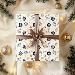 Papel De Regalo Elegante acuarela Azul Ornamento de Navidad