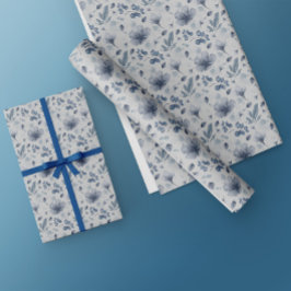 Papel De Regalo Elegante acuarela Dusty Blue Floral Pattern