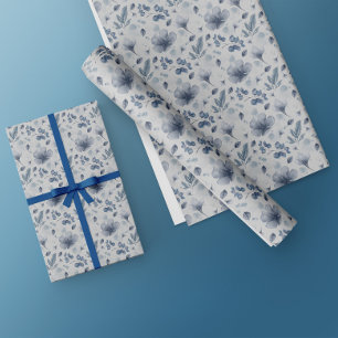 Papel De Regalo Elegante acuarela Dusty Blue Floral Pattern
