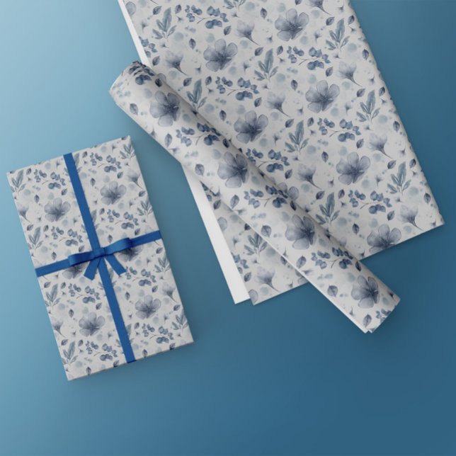 Papel De Regalo Elegante acuarela Dusty Blue Floral Pattern (Subido por el creador)