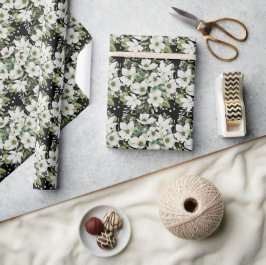 Papel De Regalo Elegante acuarela floral blanco y negro