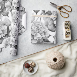 Papel De Regalo Elegante acuarela floral gris y blanco