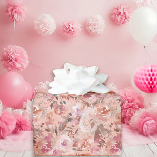 Papel De Regalo Elegante acuarela floral patrón Rosa Rubor rosa