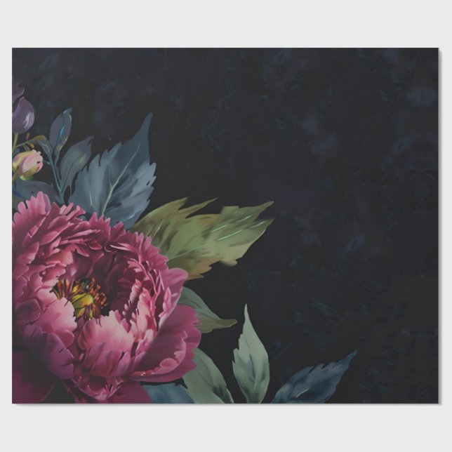 Papel De Regalo Elegante acuarela floral rosa oscuro (Superficie plana)