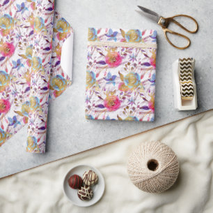 Papel De Regalo Elegante acuarela floral rosa y blanco