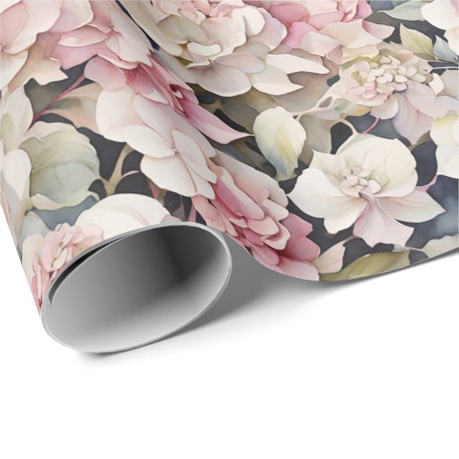 Papel De Regalo Elegante acuarela rosa hidrangeas florales (Esquina del rollo)