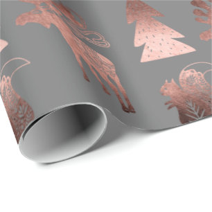 Papel De Regalo Elegante adorable patrón de Navidades de oro rosa