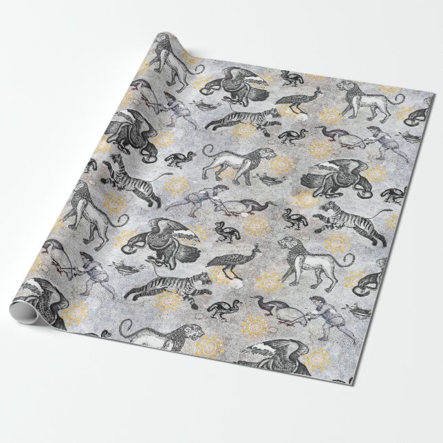 Papel De Regalo Elegante águila de León de Tigre de Oro Blanco Neg (Desenrollado)