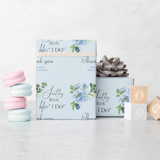 Papel De Regalo Elegante Algo Floral Azul Bridal Ducha Regalo (Baby Shower)