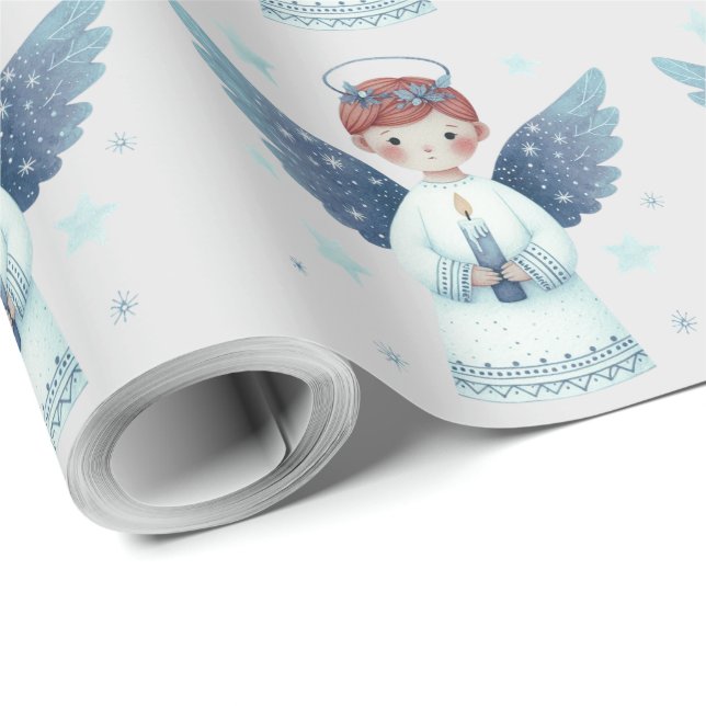 Papel De Regalo Elegante ángel de Navidades nórdicos sosteniendo u (Esquina del rollo)