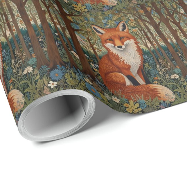 Papel De Regalo Elegante animal retro boho rojo zorro (Esquina del rollo)