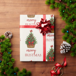 Papel De Regalo Elegante árbol de Navidad – cinta roja