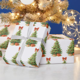 Papel De Regalo Elegante árbol de Navidad con arcos y presencias r