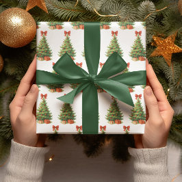 Papel De Regalo Elegante árbol de Navidad con arcos y presencias r