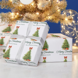 Papel De Regalo Elegante árbol de Navidad con arcos y presencias r