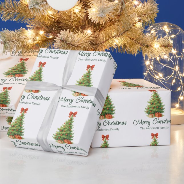 Papel De Regalo Elegante árbol de Navidad con arcos y presencias r (Vacaciones)