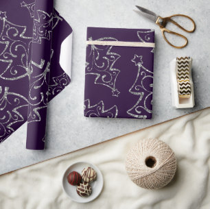Papel De Regalo Elegante árbol de Navidad con brillo de púrpura y