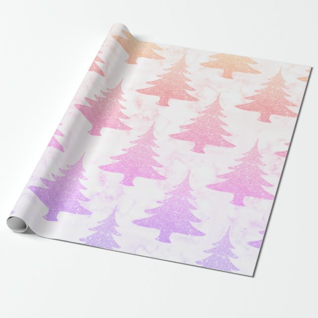 Papel De Regalo Elegante árbol de Navidad de mármol holográfico (Desenrollado)