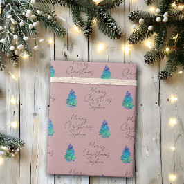 Papel De Regalo Elegante árbol de Navidad de rosa polvorienta pers
