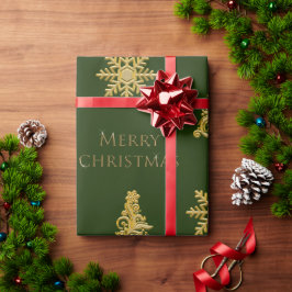 Papel De Regalo Elegante árbol de Navidad dorado en verde oscuro