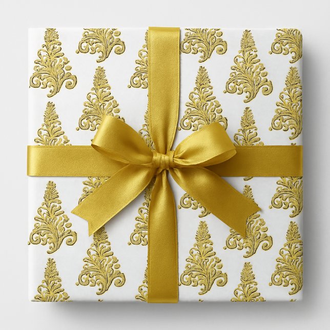 Papel De Regalo Elegante árbol de Navidad dorado y blanco (Elegant gold and white Christma wrapping paper)