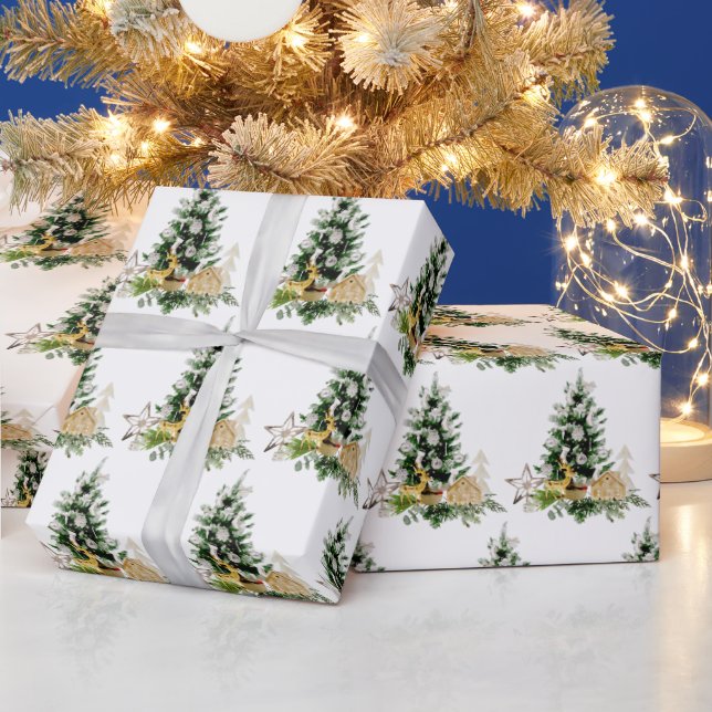 Papel De Regalo Elegante árbol de Navidad en acuarela (Vacaciones)