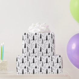 Papel De Regalo Elegante árbol de Navidad moderno en blanco y negr