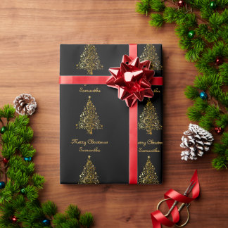 Papel De Regalo Elegante Árbol De Navidad Negro Y Oro