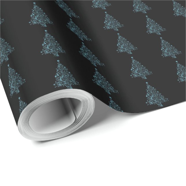 Papel De Regalo Elegante Árbol de Navidad Patrón rayado Azul negro (Esquina del rollo)