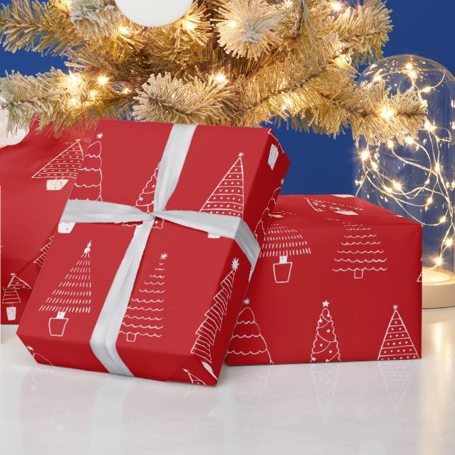 Papel De Regalo Elegante árbol de pino de Navidades rojos tradicio (Vacaciones)