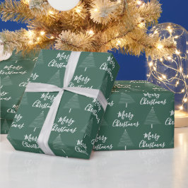 Papel De Regalo Elegante Árbol Verde de Navidad Blanco Feliz Navid