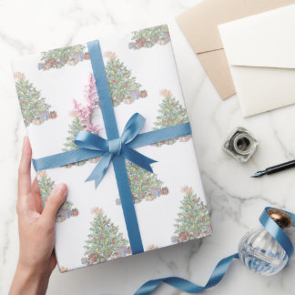 Papel De Regalo Elegante árbol vintage verde Feliz Navidad